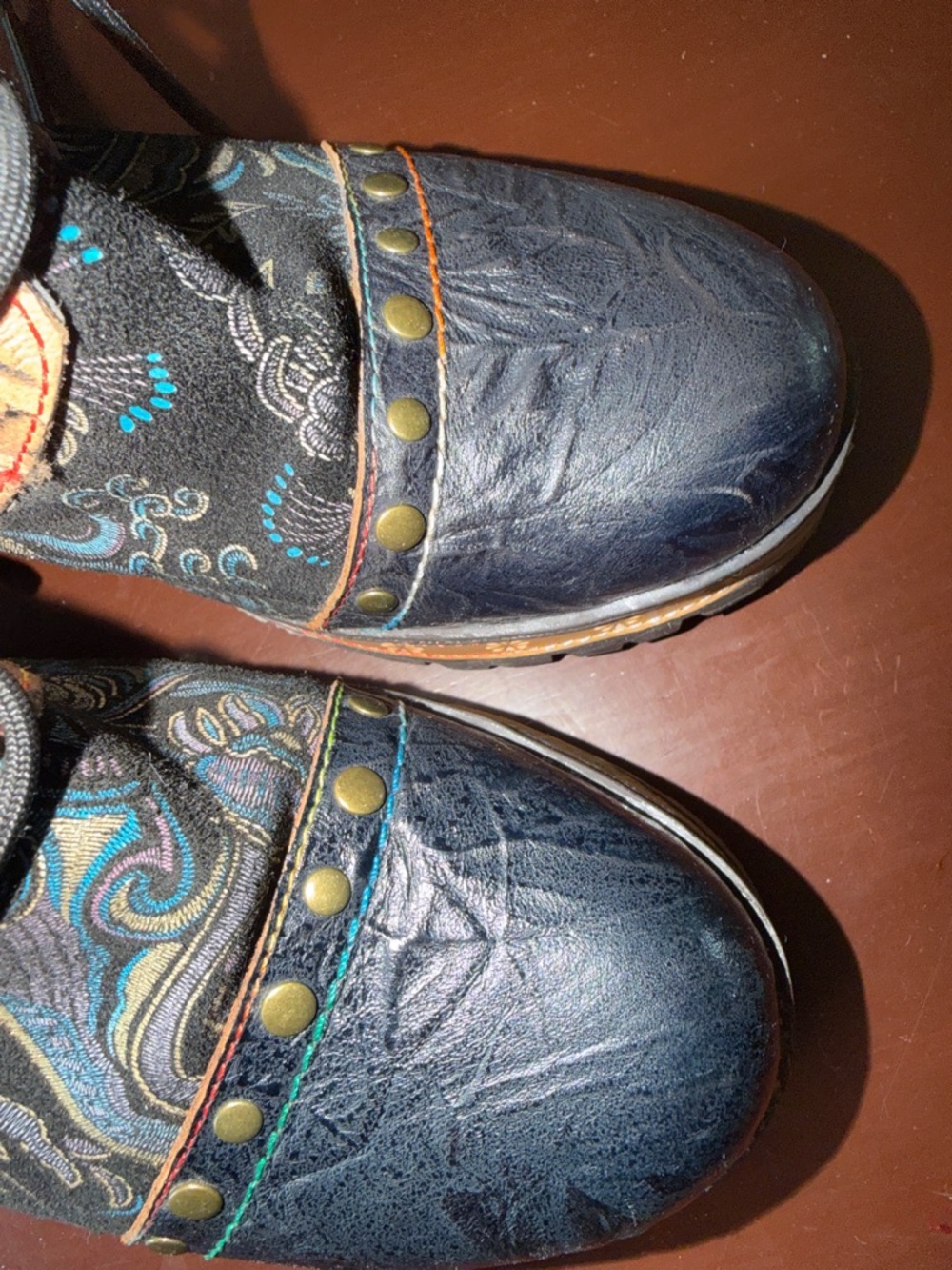 Spring Step Multi-Color Lace-Up Floral Embossed Leather Boots - Picture 8 of 15